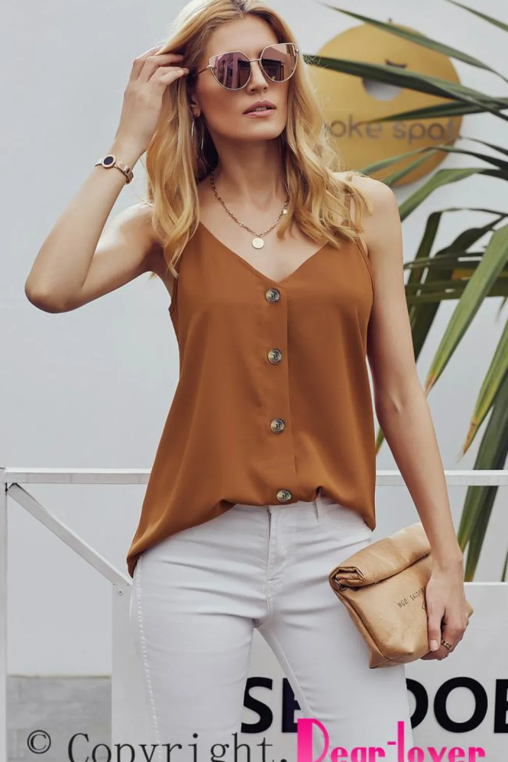Outlet Dear-Lover Spaghetti Strap Buttoned Tank Top Orange