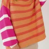 New Dear-Lover Colorblock Crew Neck Drop Shoulder Loose Sweater Orange Stripe