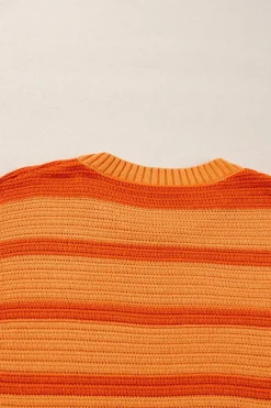 New Dear-Lover Colorblock Crew Neck Drop Shoulder Loose Sweater Orange Stripe