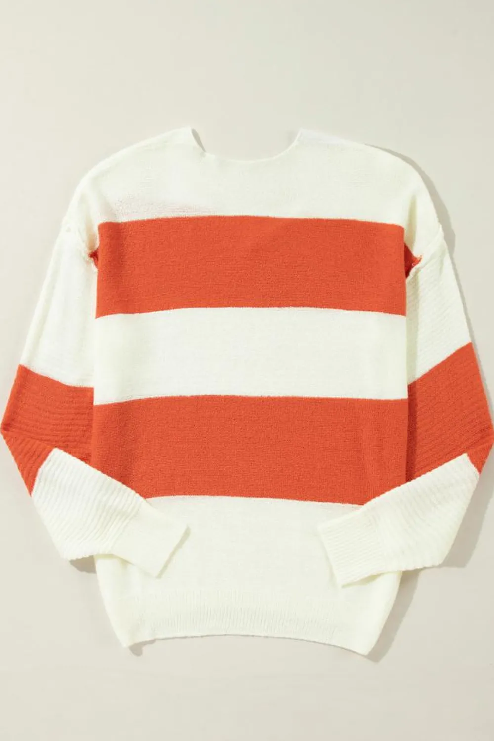 Sale Dear-Lover Loose Color Block Drop Shoulder Bubble Sleeve Sweater Orange Stripe