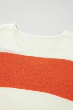 Sale Dear-Lover Loose Color Block Drop Shoulder Bubble Sleeve Sweater Orange Stripe