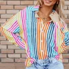 Hot Dear-Lover Multicolor Drop Shoulder Loose Shirt Orange Stripe