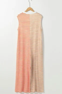 Sale Dear-Lover Oversized Buttoned Front Sleeveless Wide Leg Jumpsuit Orange Stripe
