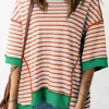Best Dear-Lover Oversized Contrast Trim Exposed Seam High Low T Shirt Orange Stripe