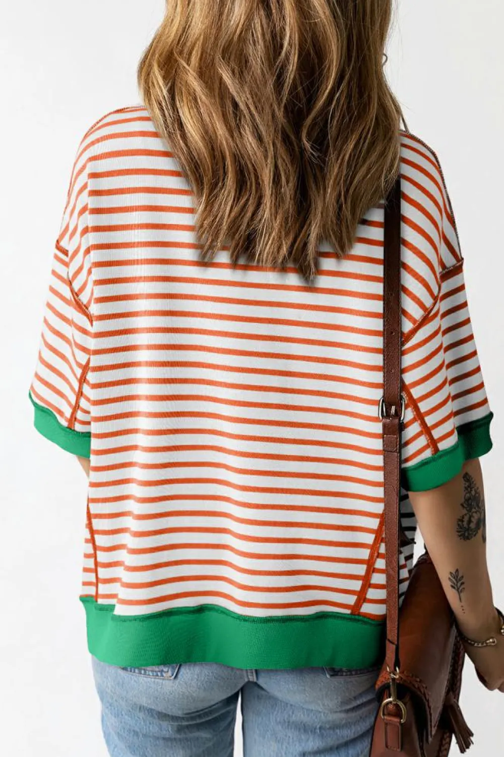 Best Dear-Lover Oversized Contrast Trim Exposed Seam High Low T Shirt Orange Stripe