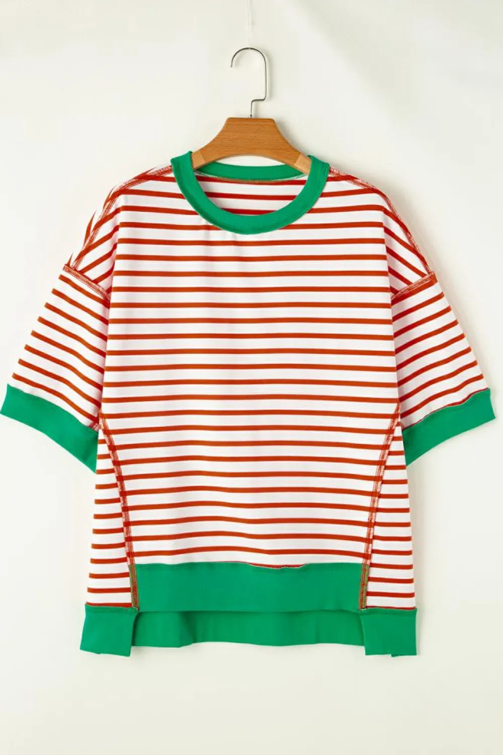 Best Dear-Lover Oversized Contrast Trim Exposed Seam High Low T Shirt Orange Stripe