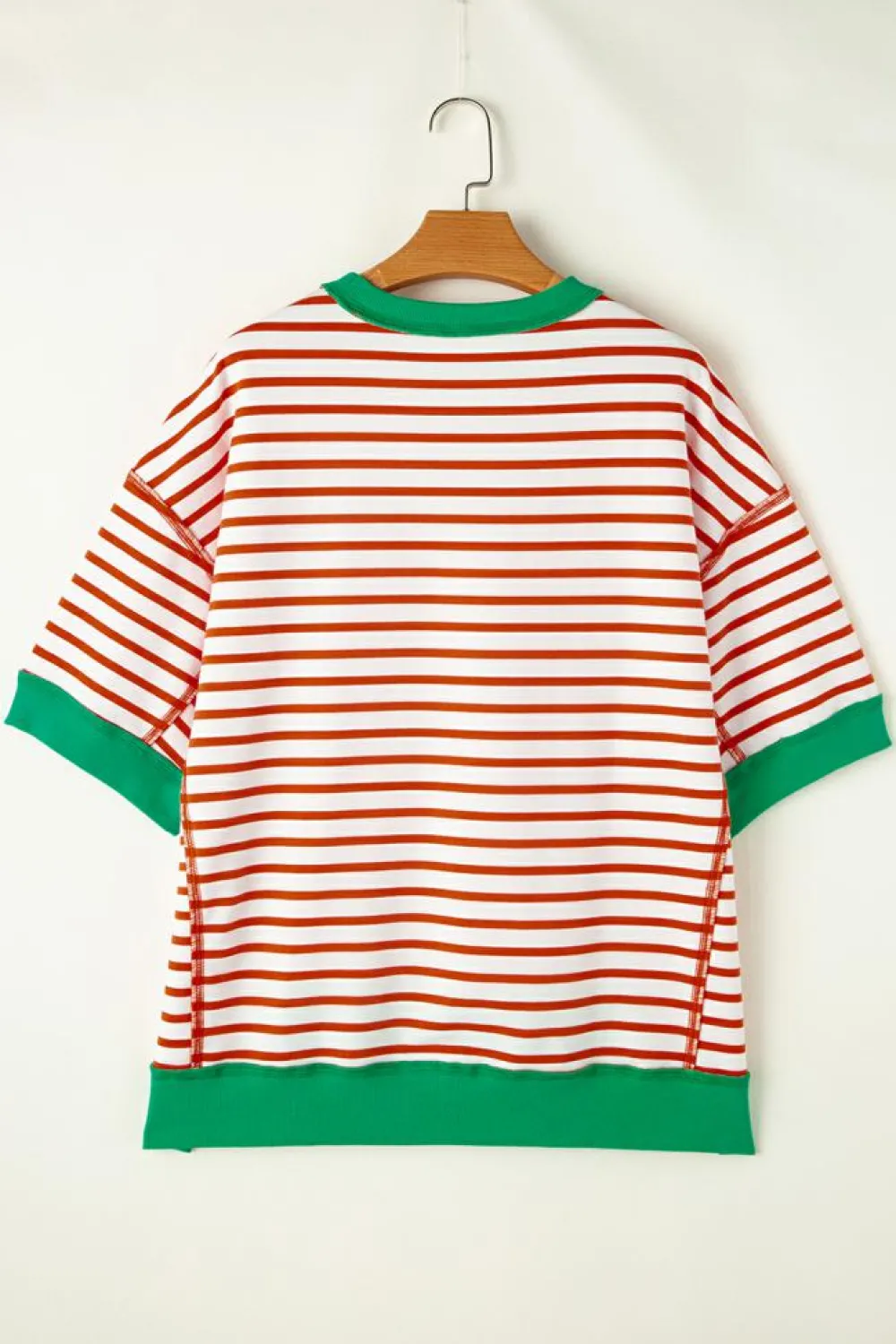 Best Dear-Lover Oversized Contrast Trim Exposed Seam High Low T Shirt Orange Stripe