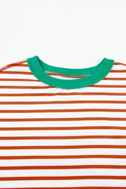 Best Dear-Lover Oversized Contrast Trim Exposed Seam High Low T Shirt Orange Stripe