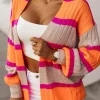 Outlet Dear-Lover Striped Colorblock Drop Shoulder Slouchy Cardigan Orange