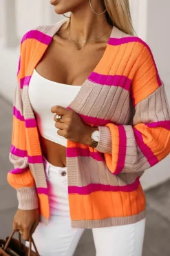 Outlet Dear-Lover Striped Colorblock Drop Shoulder Slouchy Cardigan Orange