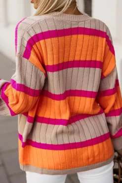 Outlet Dear-Lover Striped Colorblock Drop Shoulder Slouchy Cardigan Orange