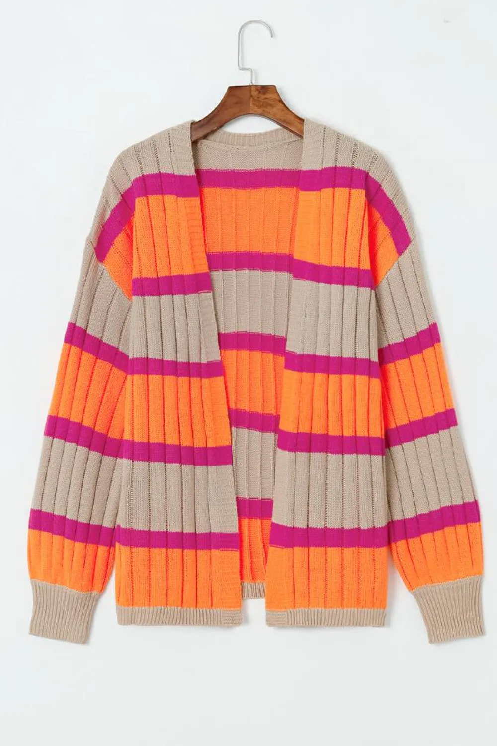 Outlet Dear-Lover Striped Colorblock Drop Shoulder Slouchy Cardigan Orange