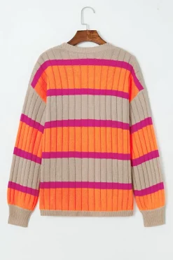Outlet Dear-Lover Striped Colorblock Drop Shoulder Slouchy Cardigan Orange