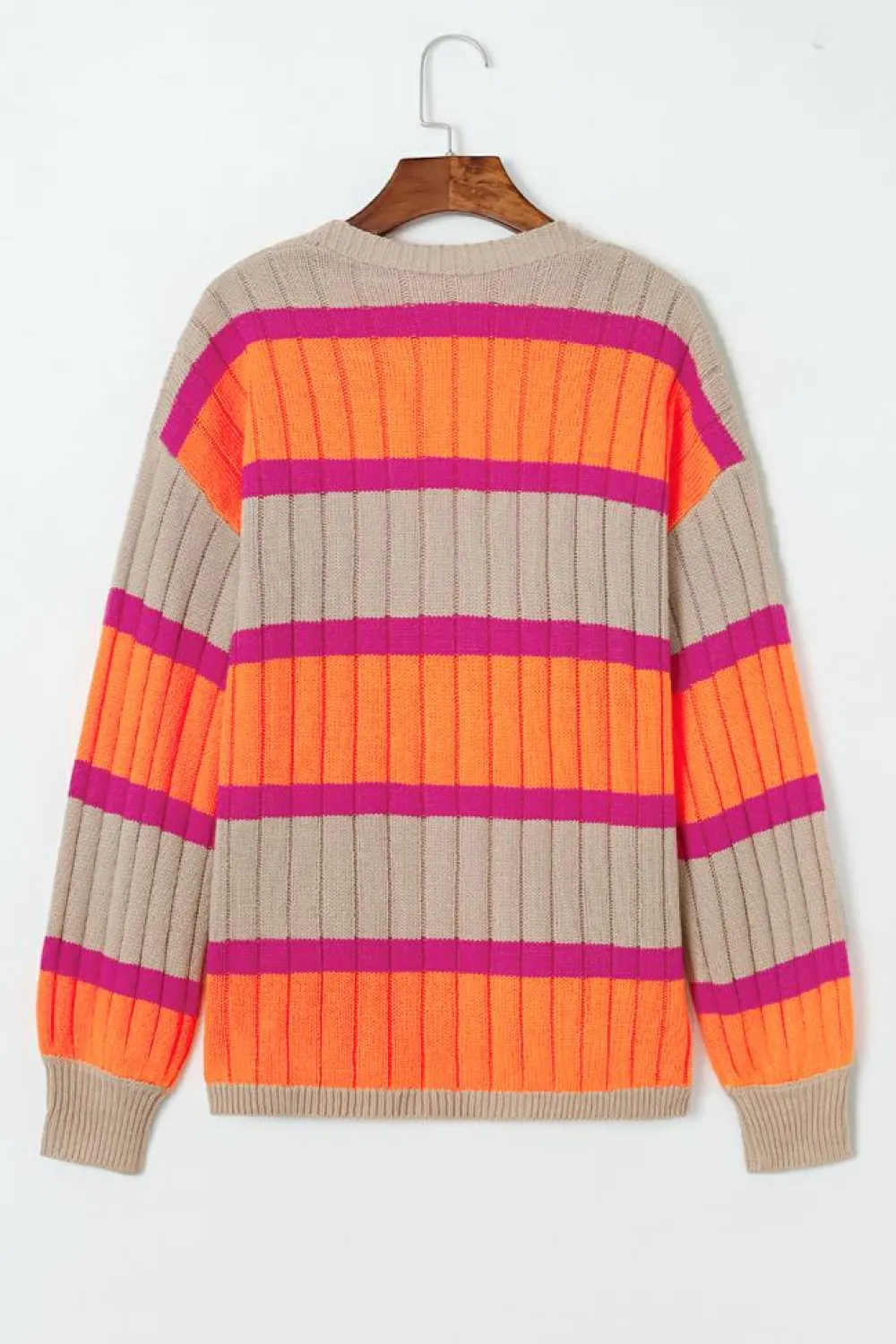 Outlet Dear-Lover Striped Colorblock Drop Shoulder Slouchy Cardigan Orange