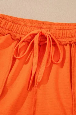 Best Dear-Lover Textured V Neck T Shirt and Shorts Set Orange
