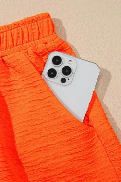 Best Dear-Lover Textured V Neck T Shirt and Shorts Set Orange