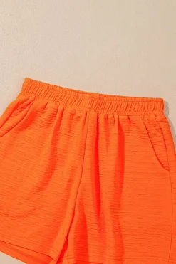 Best Dear-Lover Textured V Neck T Shirt and Shorts Set Orange