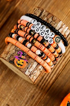 Outlet Dear-Lover TREAT HOCUS Halloween Pumpkin Beaded Multilayered Bracelet Orange