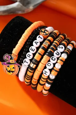 Outlet Dear-Lover TREAT HOCUS Halloween Pumpkin Beaded Multilayered Bracelet Orange