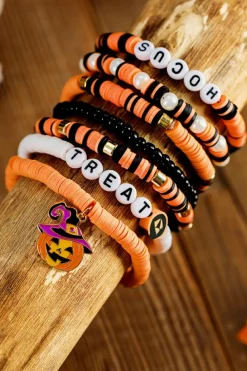 Outlet Dear-Lover TREAT HOCUS Halloween Pumpkin Beaded Multilayered Bracelet Orange