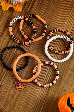 Outlet Dear-Lover TREAT HOCUS Halloween Pumpkin Beaded Multilayered Bracelet Orange