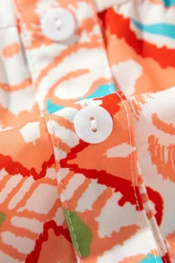 Clearance Dear-Lover Tribal Bracelet Sleeve Buttoned Mini Dress Orange
