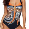 Outlet Dear-Lover Tribal Print One Piece Swimsuit Orange