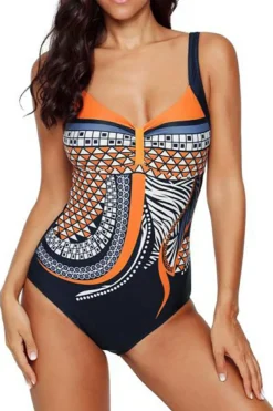 Outlet Dear-Lover Tribal Print One Piece Swimsuit Orange