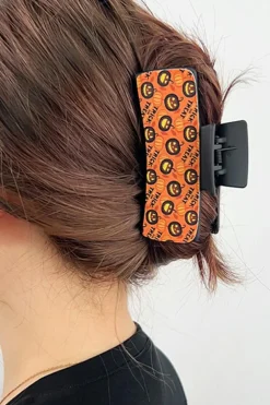Discount Dear-Lover Trick or Treat Halloween Print Hair Clip Orange