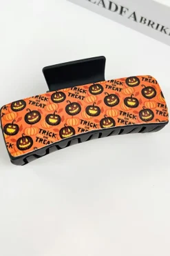 Discount Dear-Lover Trick or Treat Halloween Print Hair Clip Orange