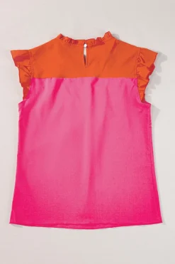 Outlet Dear-Lover Two Tone Ruffled Flutter Sleeve Blouse Orange