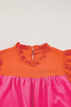 Outlet Dear-Lover Two Tone Ruffled Flutter Sleeve Blouse Orange