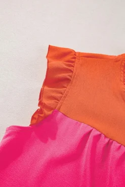 Outlet Dear-Lover Two Tone Ruffled Flutter Sleeve Blouse Orange