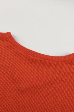 Hot Dear-Lover Orange V Neck Leopard Stripe Splice Lantern Sleeve Top Fiery Red