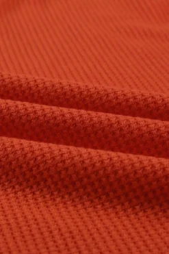 Hot Dear-Lover Orange V Neck Leopard Stripe Splice Lantern Sleeve Top Fiery Red