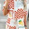 Hot Dear-Lover Vacation Printed Loose Shirt and Drawstring Shorts Set Orange