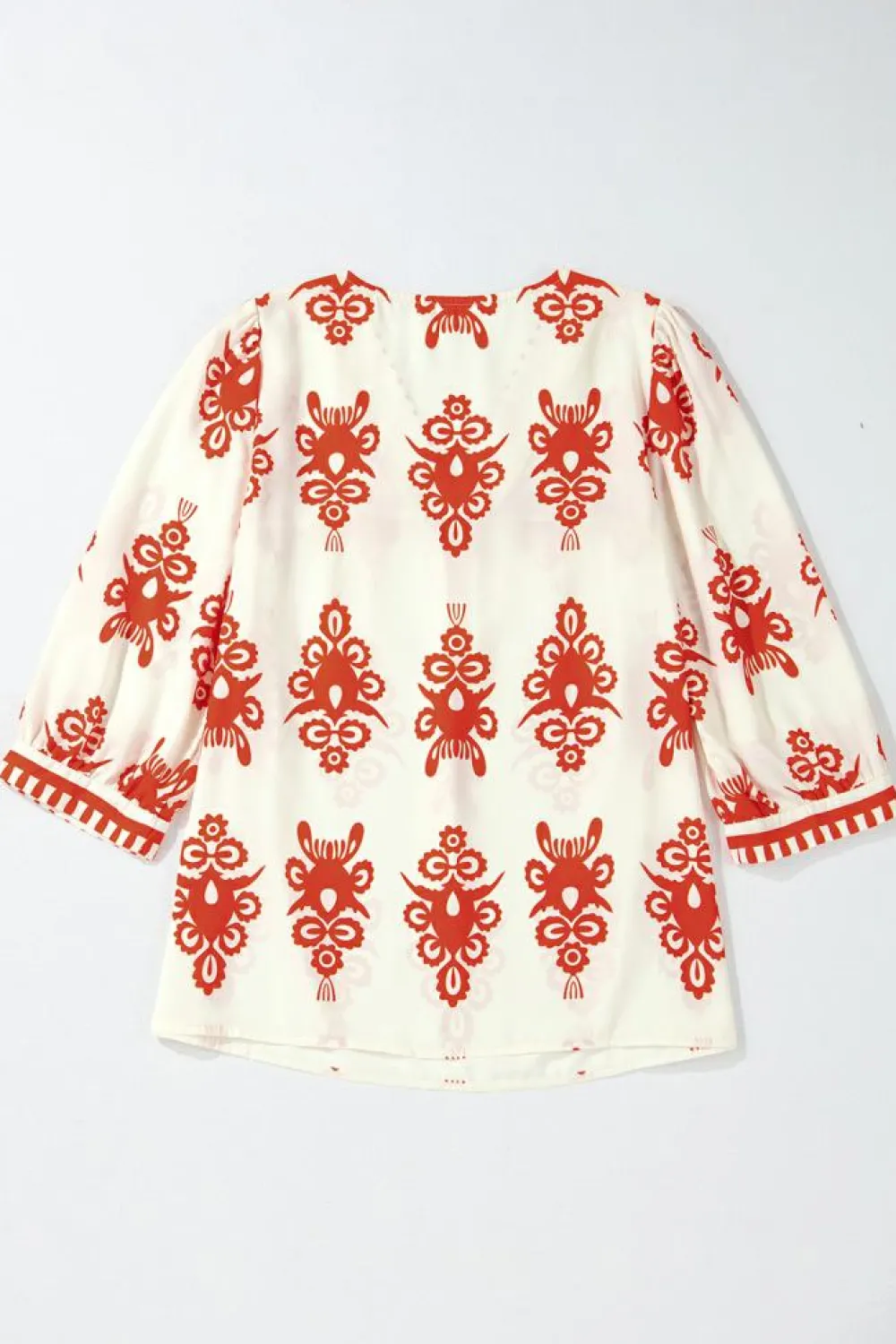 Online Dear-Lover Vintage Geometric Printed 3/4 Sleeve V Neck Blouse Orange