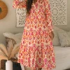 Clearance Dear-Lover Western Abstract Geometric Printed Maxi Dress Orange
