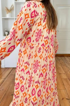 Clearance Dear-Lover Western Abstract Geometric Printed Maxi Dress Orange