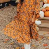 Fashion Dear-Lover Western Geometric Print Tiered Frilled Loose Fit Midi Dress Orange