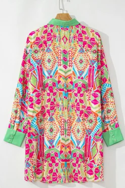Best Dear-Lover Western Geometric Print Cuffed Shift Shirt Dress Orange