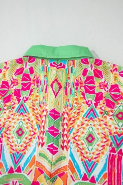 Best Dear-Lover Western Geometric Print Cuffed Shift Shirt Dress Orange