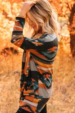 Online Dear-Lover Western Tribal Aztec Print Cardigan Orange