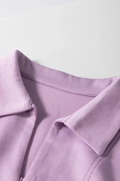 New Dear-Lover Short Sleeve Zipper Collared Elastic High Waist Romper Orchid Bouquet