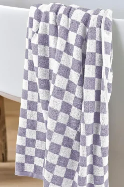 Best Dear-Lover Checkered Print Soft Large Bath Towel Orchid Petal