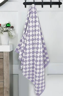Best Dear-Lover Checkered Print Soft Large Bath Towel Orchid Petal