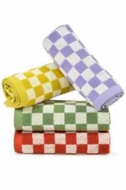 Best Dear-Lover Checkered Print Soft Large Bath Towel Orchid Petal