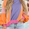 Hot Dear-Lover Colorblock Patchwork Exposed Stitching Oversize Top Orchid Petal