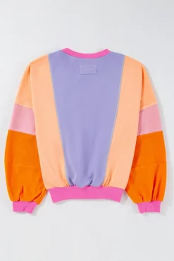 Hot Dear-Lover Colorblock Patchwork Exposed Stitching Oversize Top Orchid Petal
