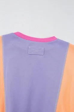 Hot Dear-Lover Colorblock Patchwork Exposed Stitching Oversize Top Orchid Petal